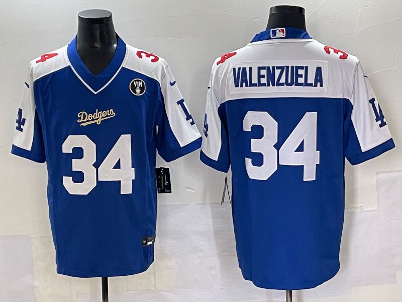 Men 2025 Los Angeles Dodgers #34 Valenzuela Blue white Nike MLB Jersey style 7071